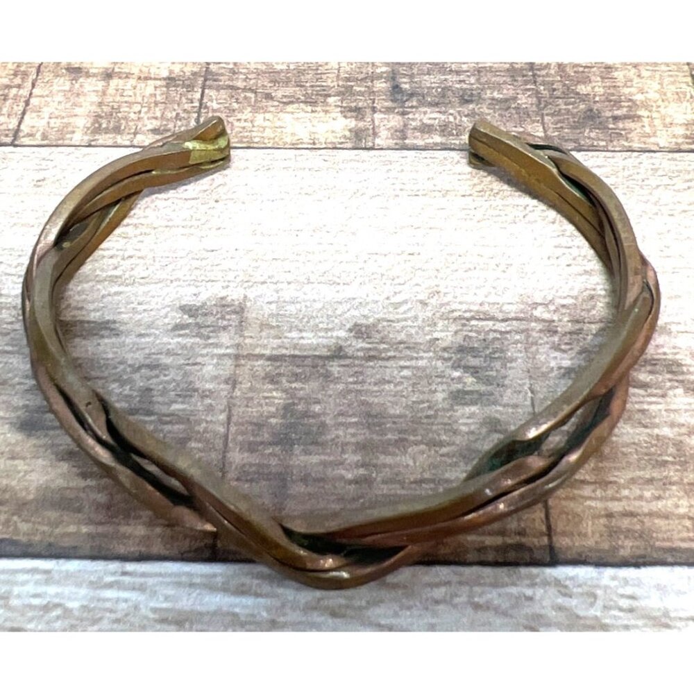Vtg Handcrafted Twisted Copper Cuff Bracelet For Men Or Women Adjustable Fit Rus